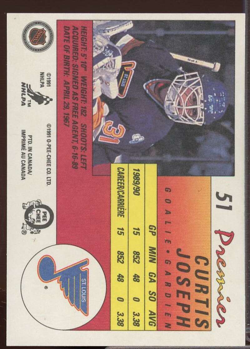 Curtis Joseph Rookie Card 1990-91 OPC Premier #51  Image 2