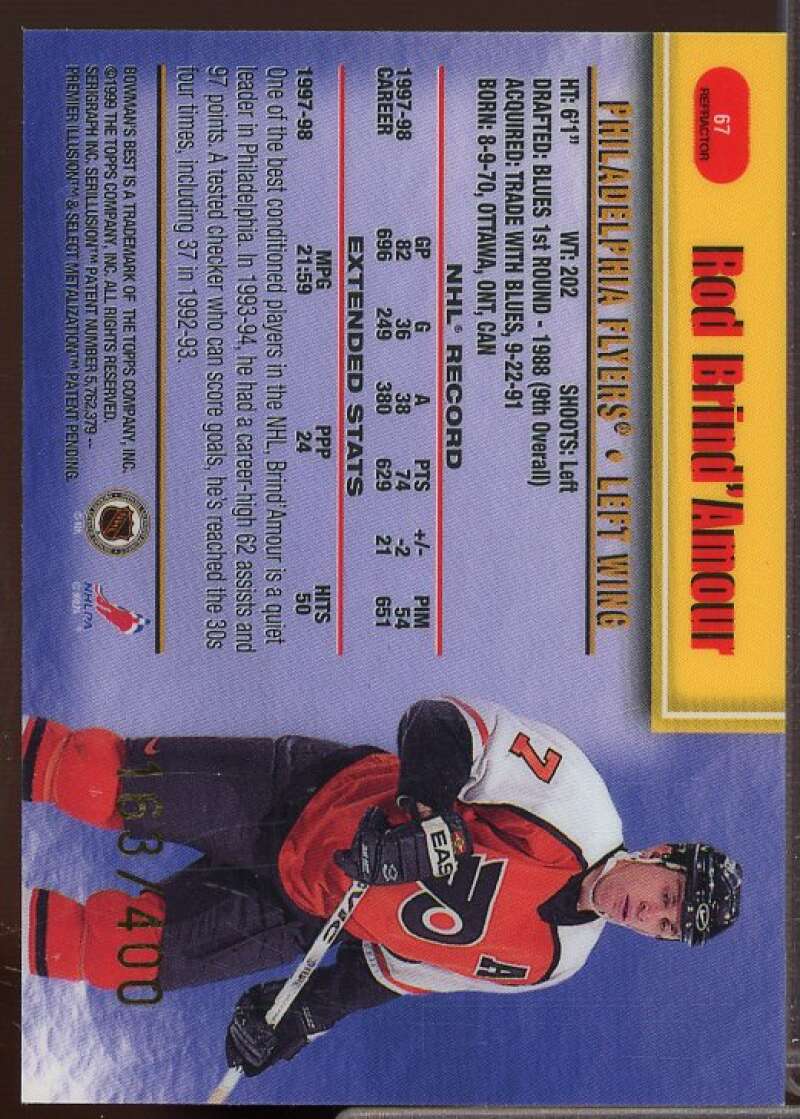 Rod Brind'Amour Card 1998-99 Bowman's Best Refractors #67  Image 2