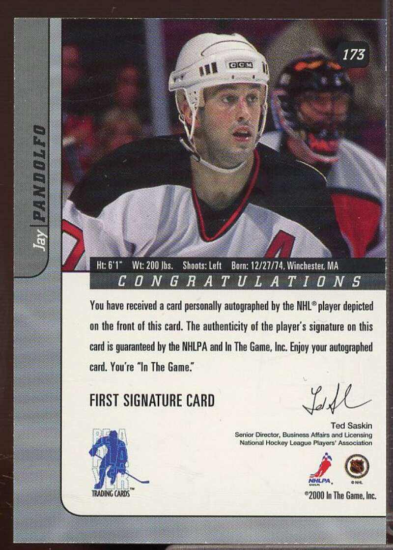 Jay Pandolfo Card 2000-01 BAP Signature Series Autographs #173  Image 2