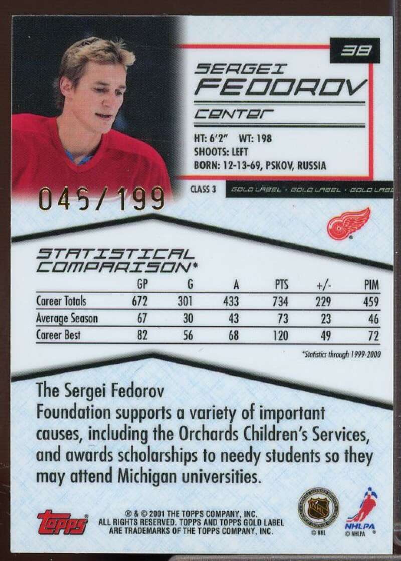 Sergei Fedorov Card 2000-01 Topps Gold Label Class 3 Gold #38  Image 2