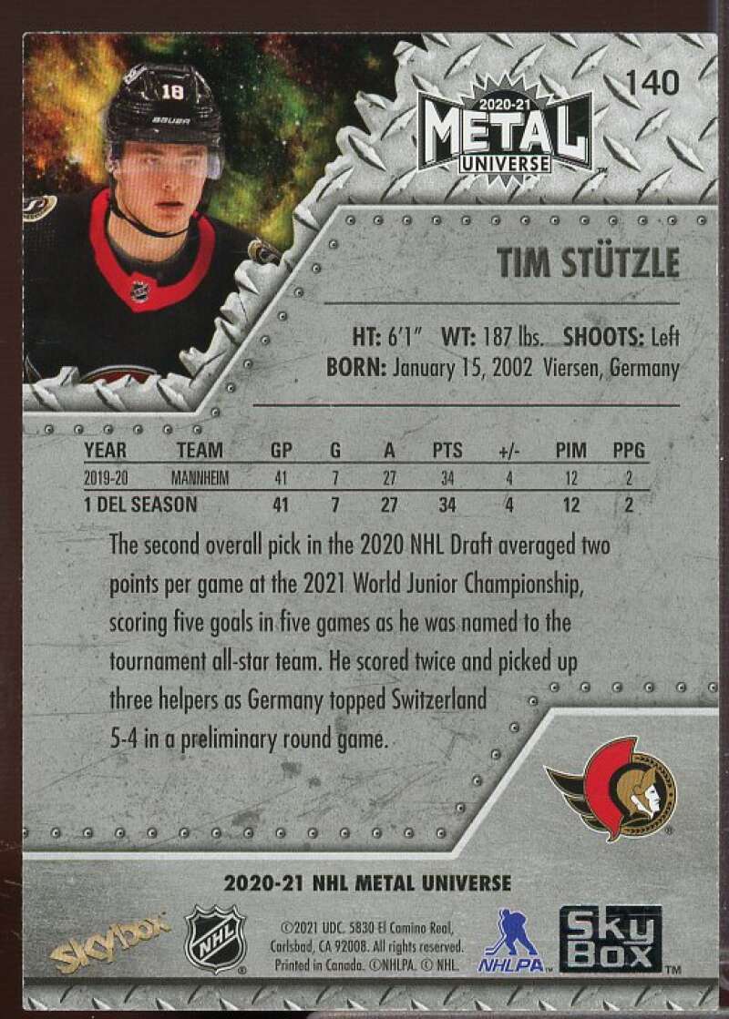 Tim Stutzle Rookie Card 2020-21 Metal Universe #140  Image 2