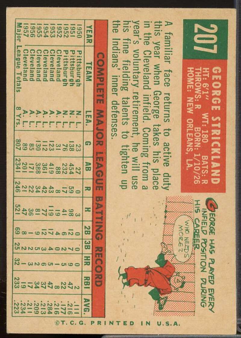 George Strickland Card 1959 Topps #207  Image 2