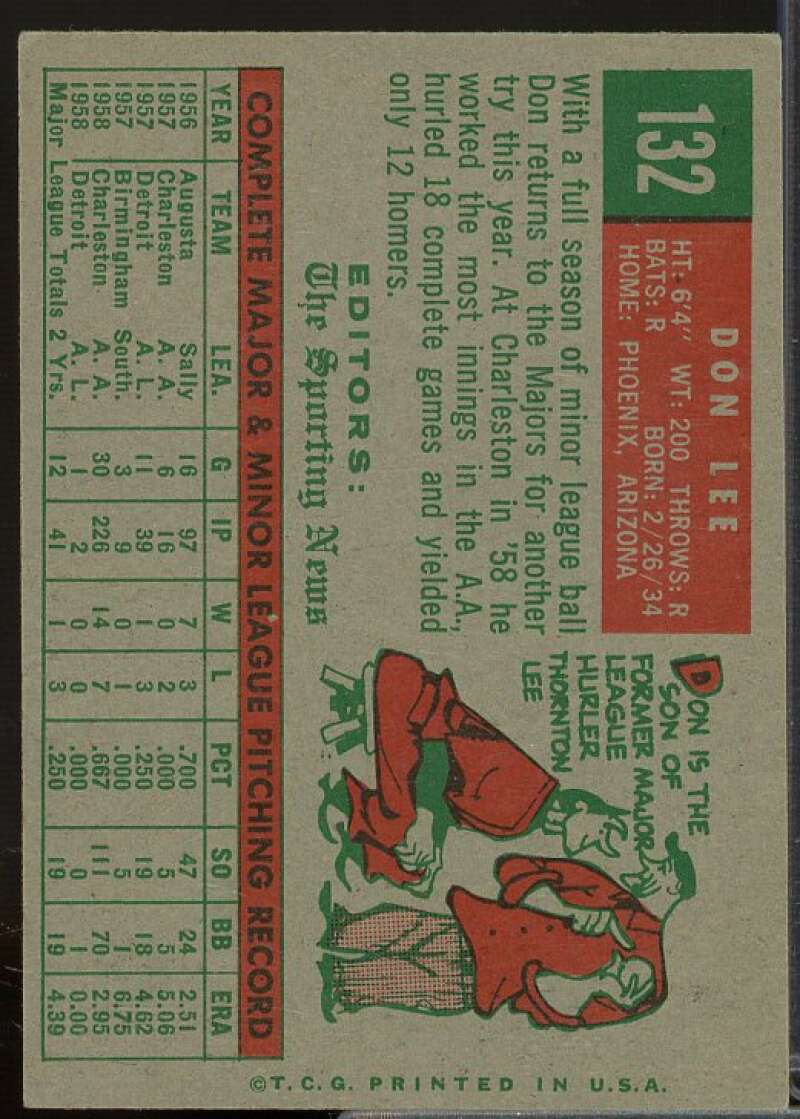Don Lee RS Rookie Card 1959 Topps #132  Image 2
