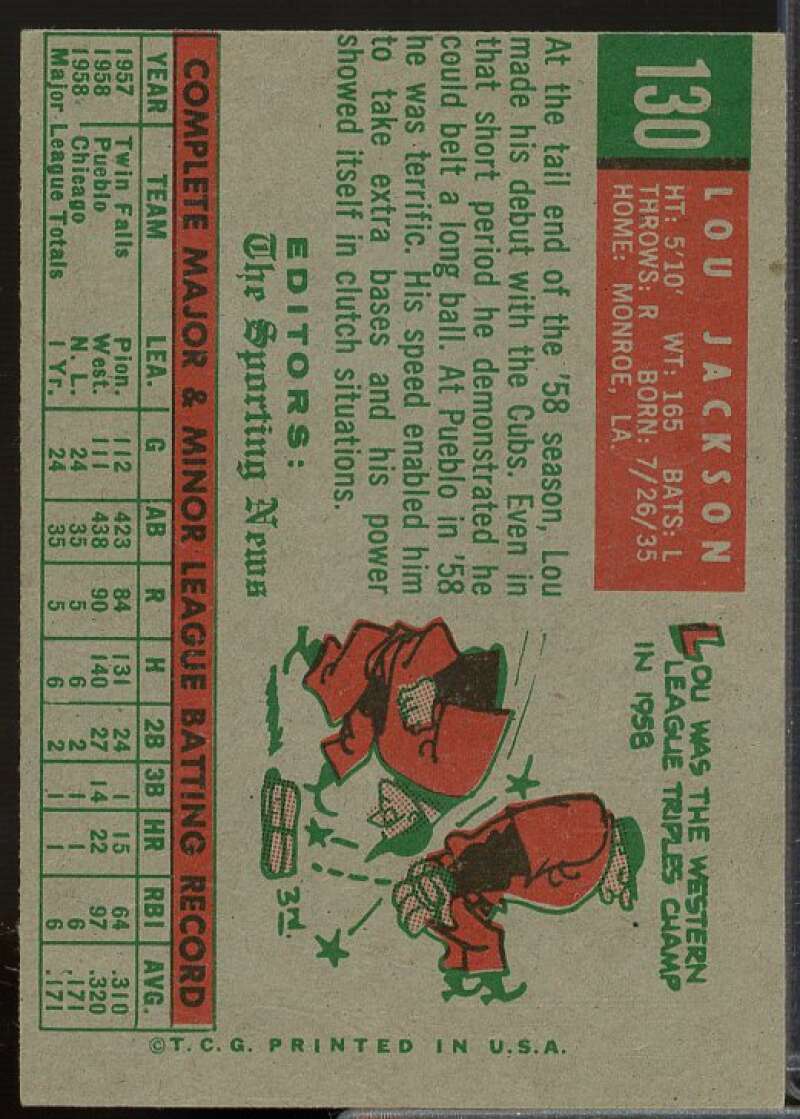 Lou Jackson RS Rookie Card 1959 Topps #130  Image 2