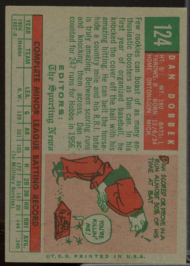 Dan Dobbek RS Rookie Card 1959 Topps #124  Image 2