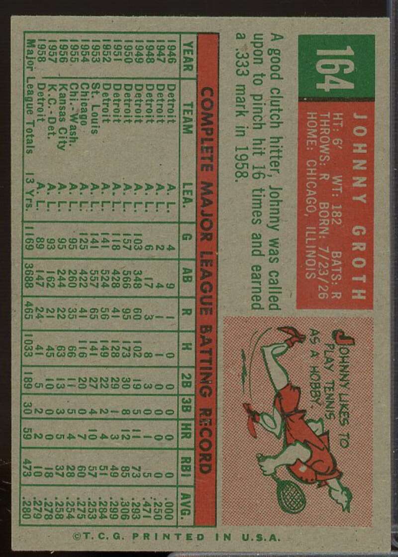 Johnny Groth Card 1959 Topps #164  Image 2