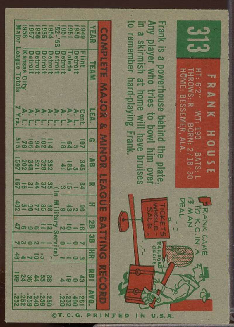 Frank House Card 1959 Topps #313  Image 2