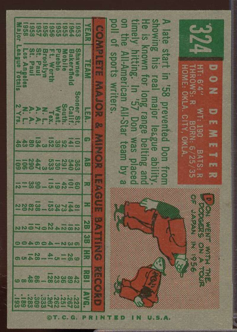 Don Demeter Card 1959 Topps #324  Image 2