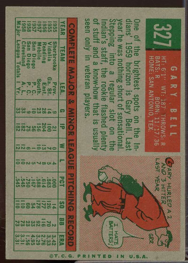 Gary Bell RC Card 1959 Topps #327  Image 2