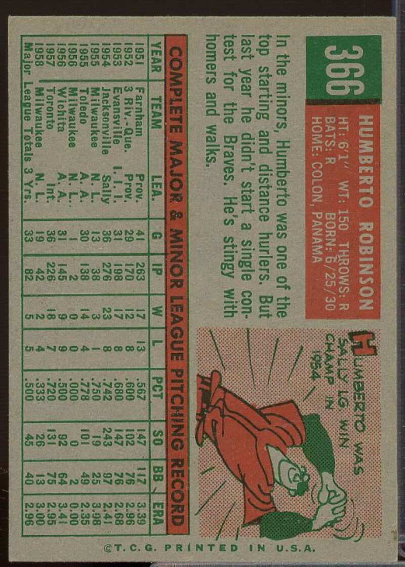 Humberto Robinson Card 1959 Topps #366  Image 2