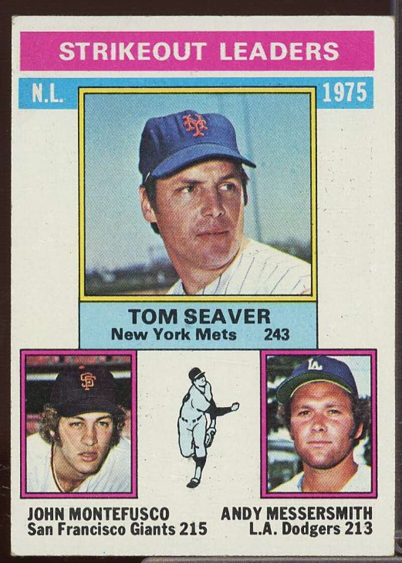 NL Strikeout Leader/Tom Seaver/John Montefusco/Andy Messersmith 1976 Topps #203  Image 1