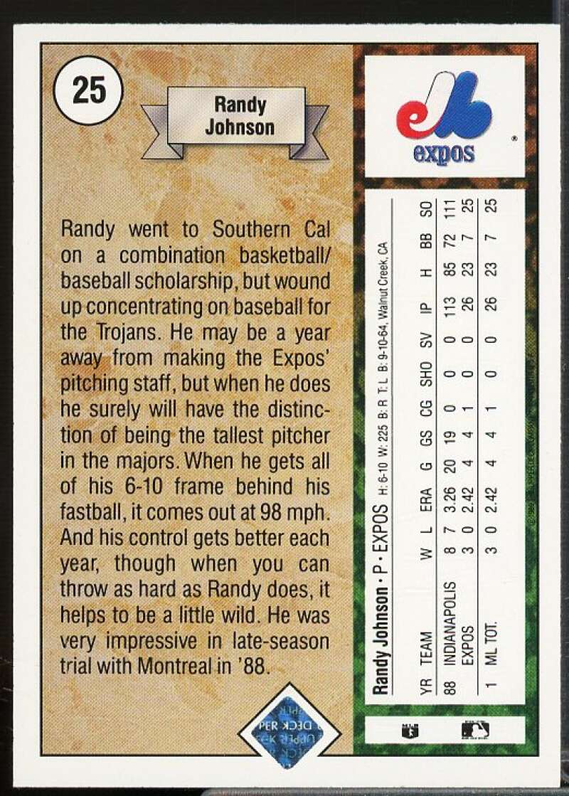 Randy Johnson Rookie Card 1989 Upper Deck #25  Image 2