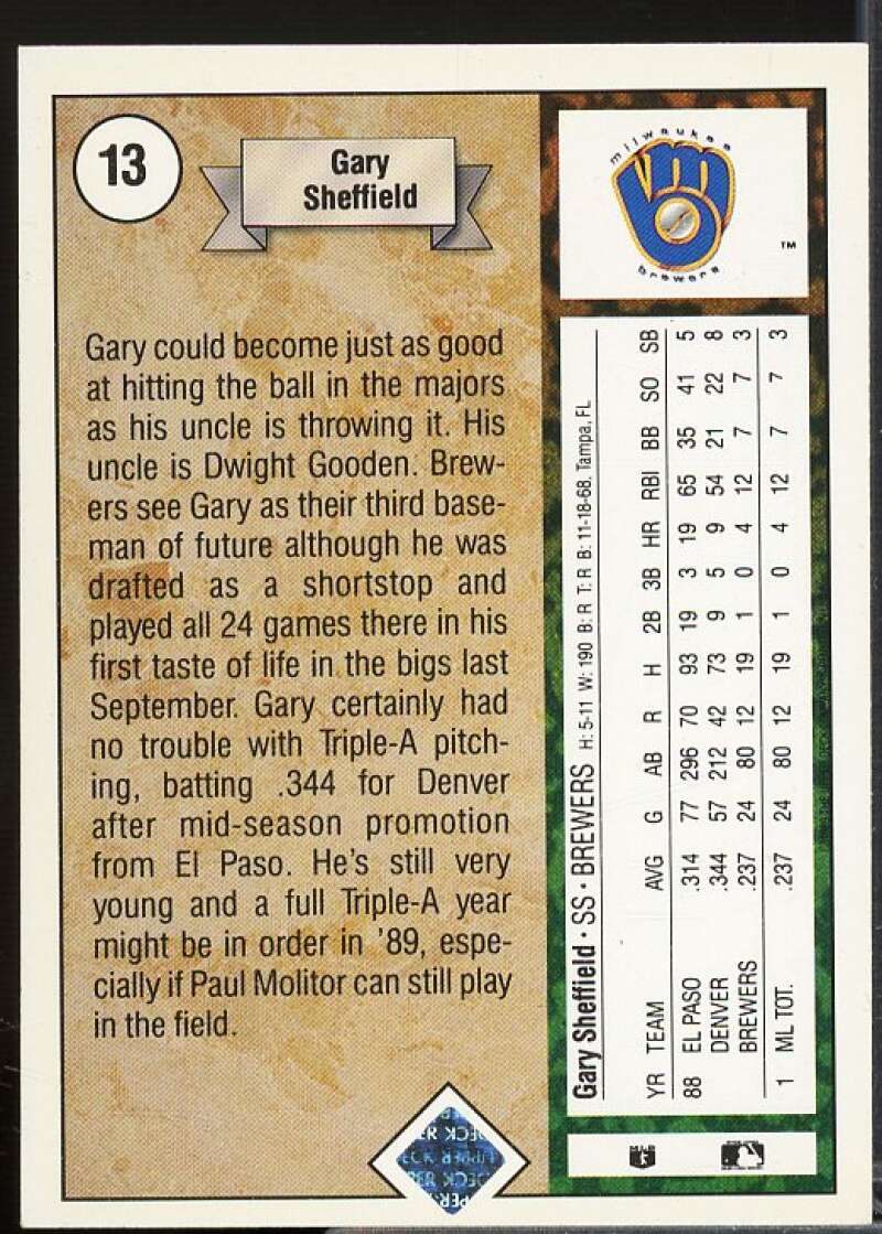 Gary Sheffield Rookie Card 1989 Upper Deck #13  Image 2