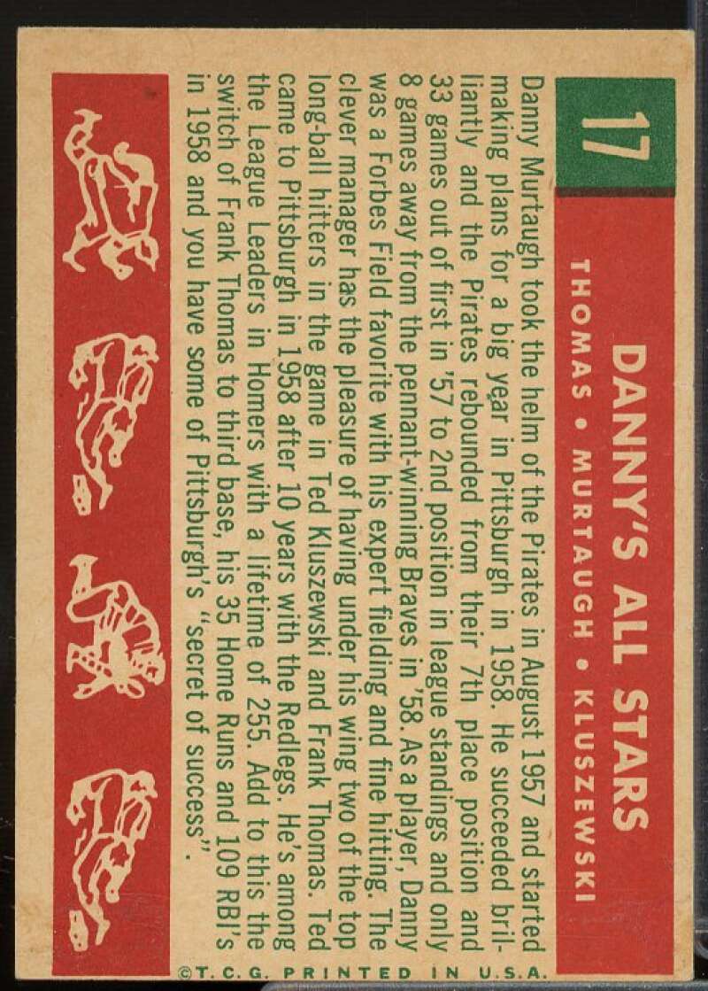 Danny's All-Stars/Frank Thomas/Danny Murtaugh MG/Ted Kluszewski 1959 Topps #17  Image 2