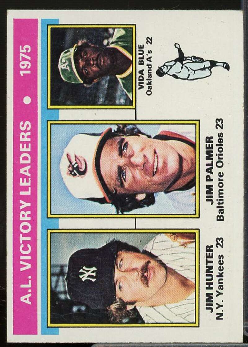 AL Victory Leaders/Jim Hunter/Jim Palmer/Vida Blue Card 1976 Topps #200  Image 1