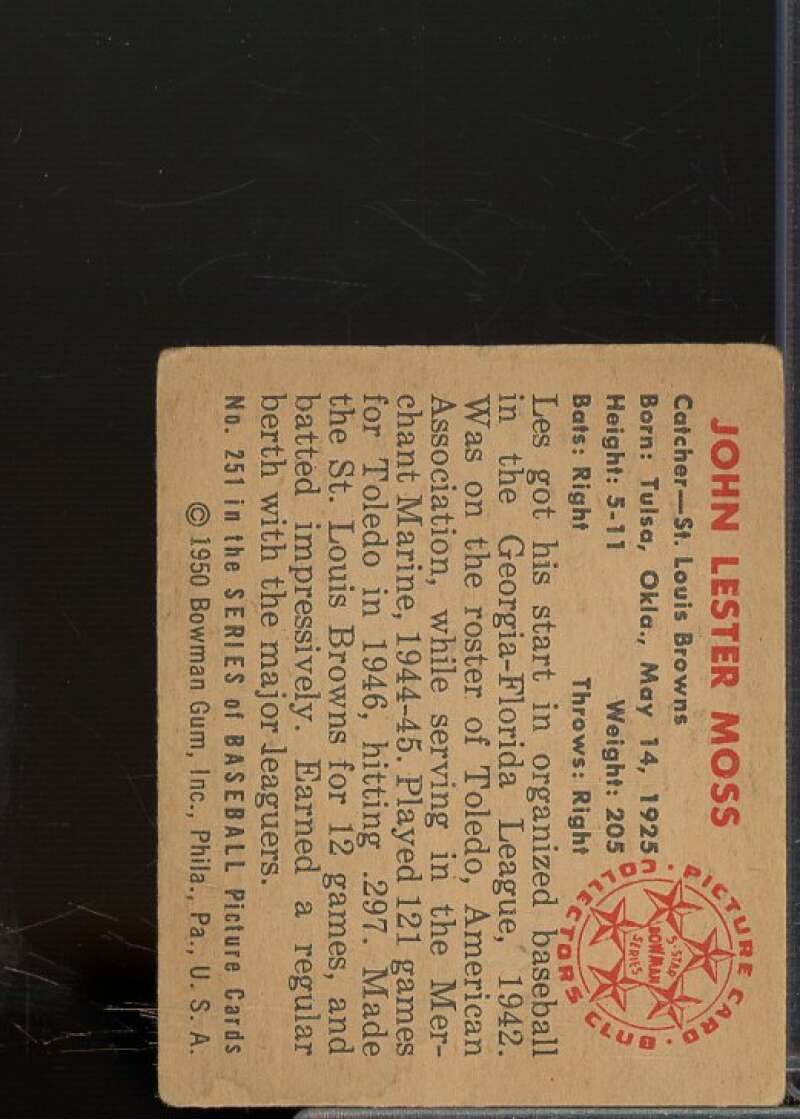 John Moss Card 1950 Bowman #251  Image 2