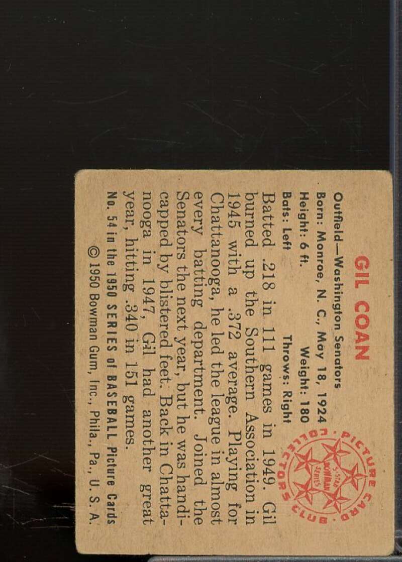 Gil Coan Card 1950 Bowman #54  Image 2