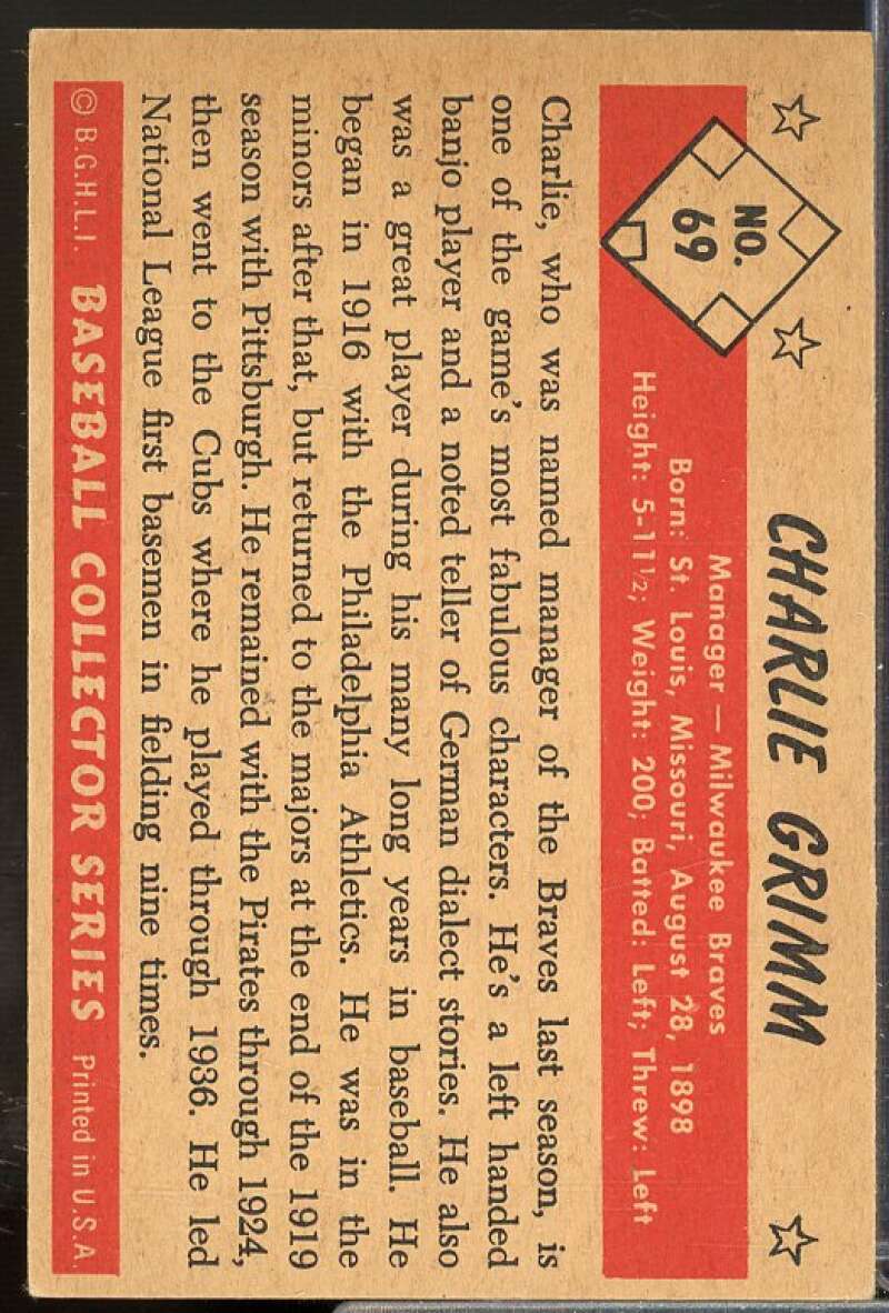 Charlie Grimm MG Card 1953 Bowman Color #69  Image 2