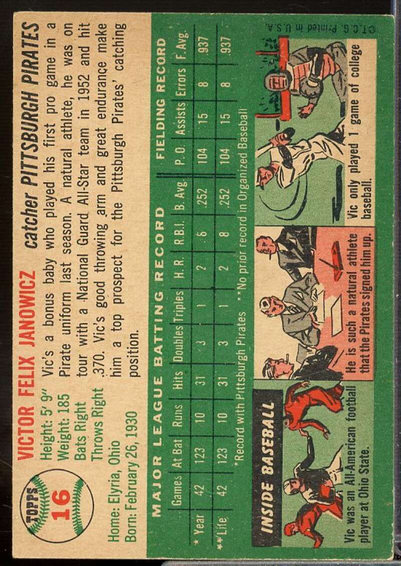 Vic Janowicz Card 1954 Topps #16  Image 2