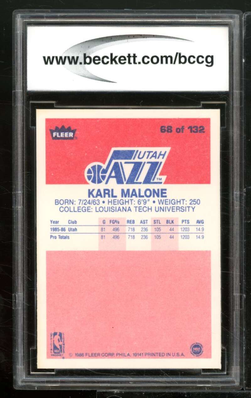 1986-87 Fleer #68 Karl Malone Rookie Card BCCG 10 Mint+ Image 2