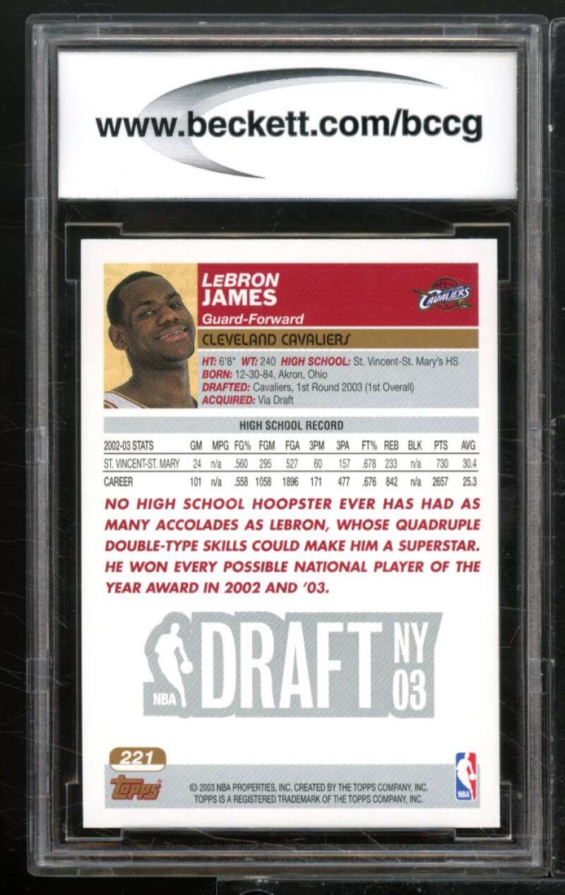 2003-04 Topps #221 LeBron James Rookie Card BCCG 10 Mint+ Image 2