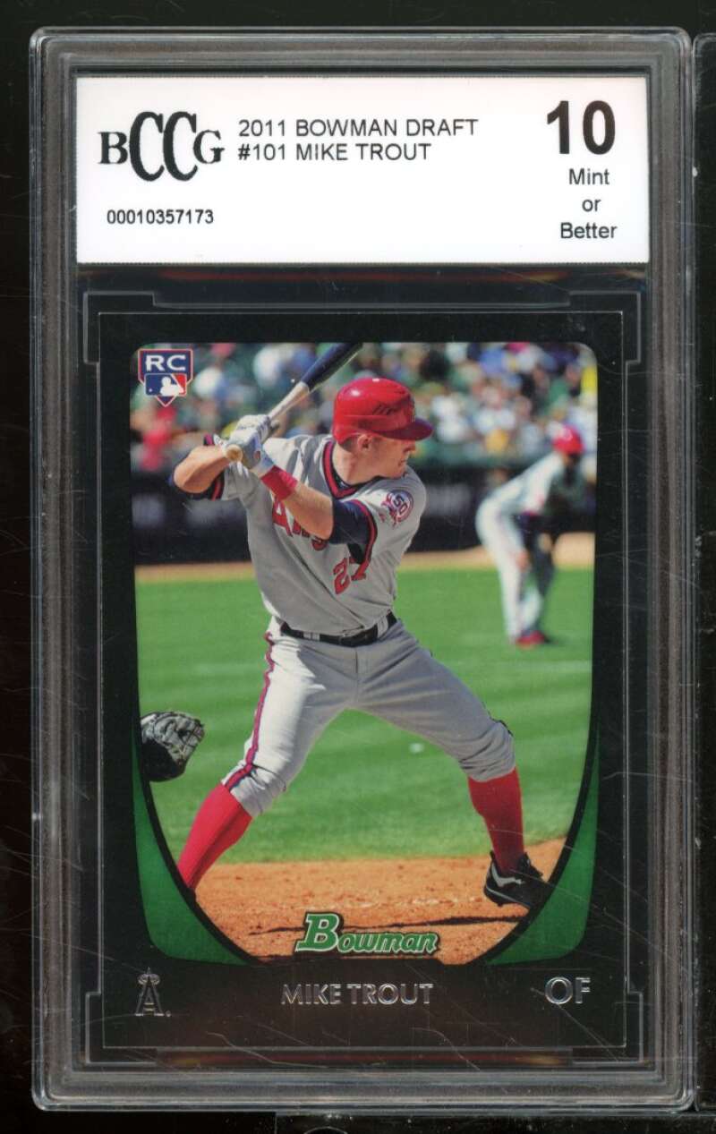 2011 Bowman Draft #101 Mike Trout Rookie Card BGS BCCG 10 Mint+ Image 1