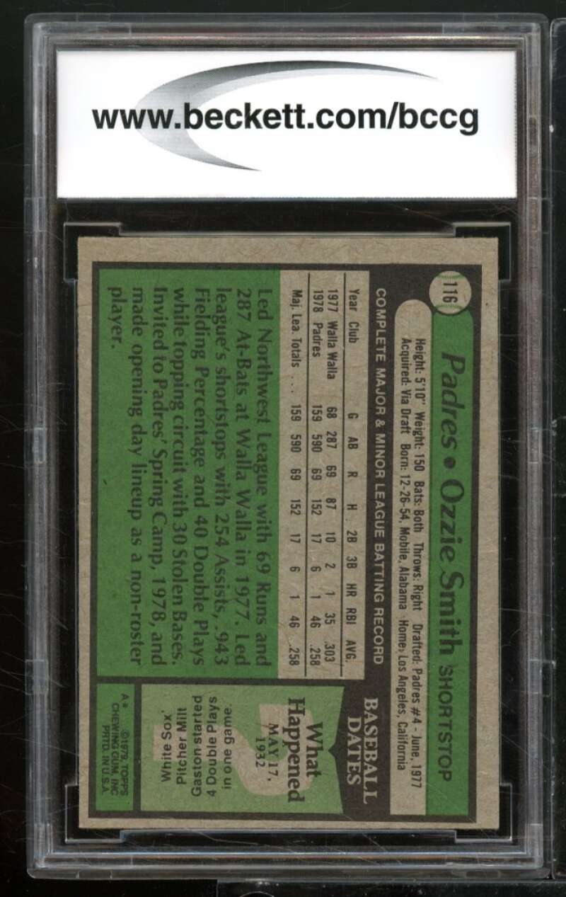 1979 Topps #116 Ozzie Smith Rookie Card BGS BCCG 8 Excellent+ Image 2