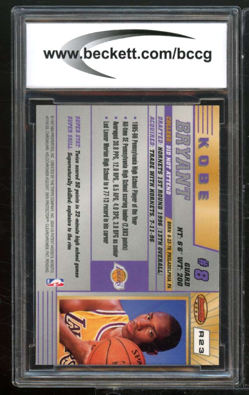 1996-97 Bowman's Best #R23 Kobe Bryant Rookie Card BGS BCCG 10 Mint+ Image 2