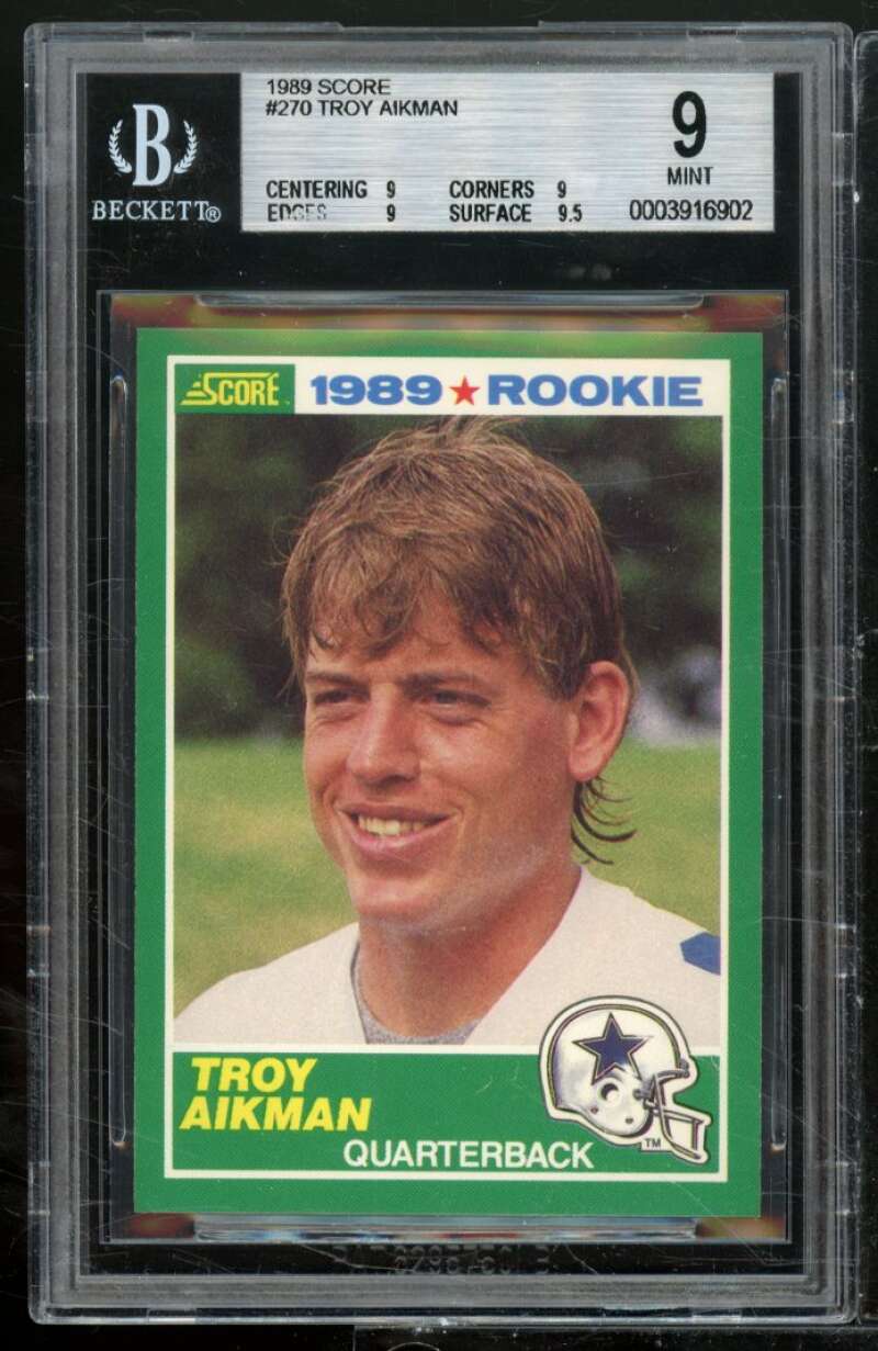 Troy Aikman Rookie Card 1989 Score #270 BGS 9 Image 1