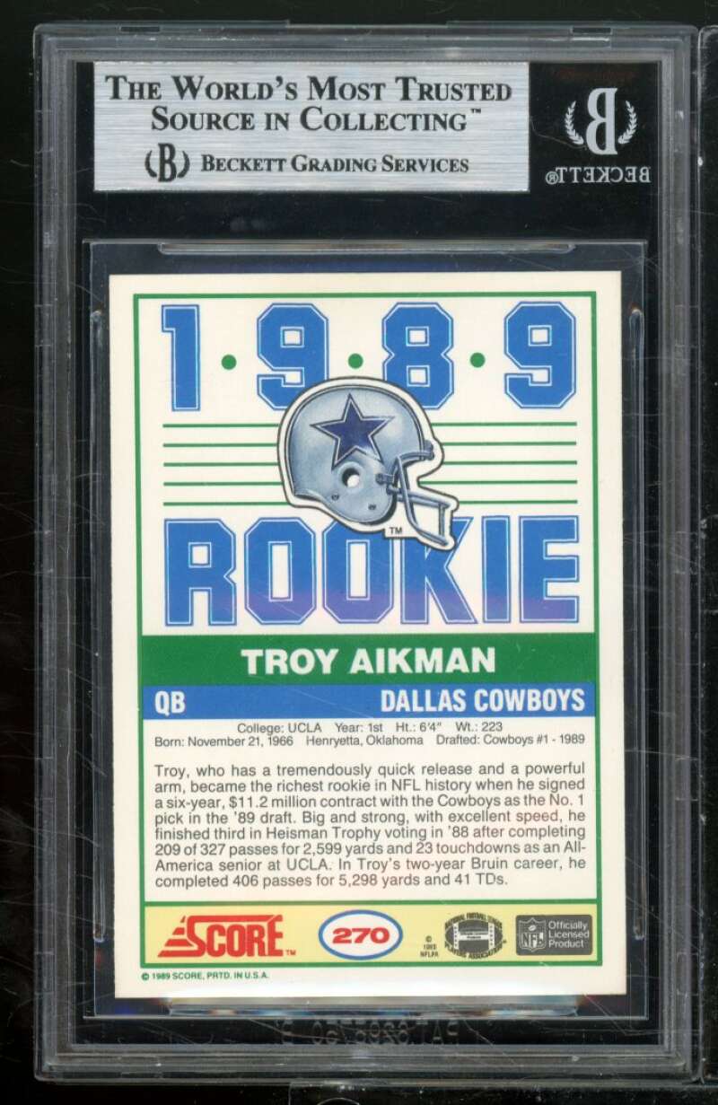 Troy Aikman Rookie Card 1989 Score #270 BGS 9 Image 2