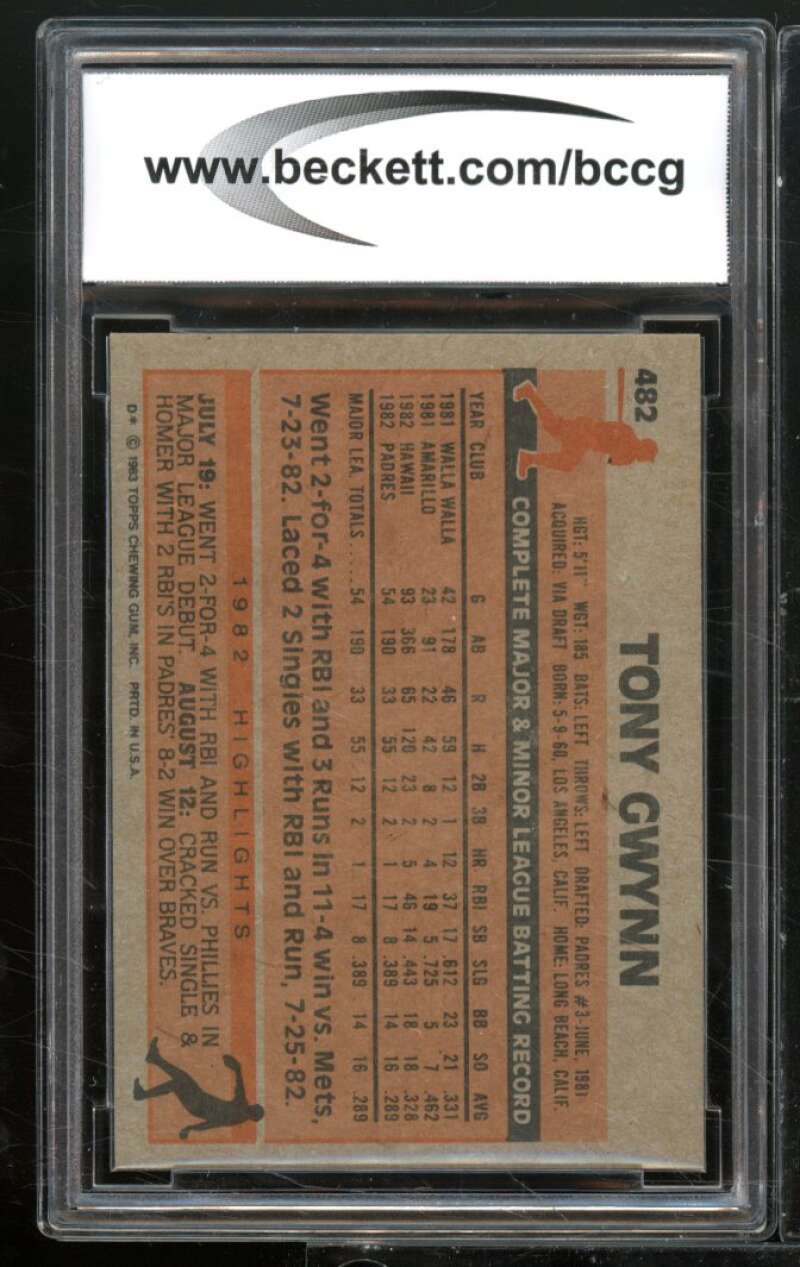 1983 Topps #482 Tony Gwynn Rookie Card BGS BCCG 8 Excellent+ Image 2