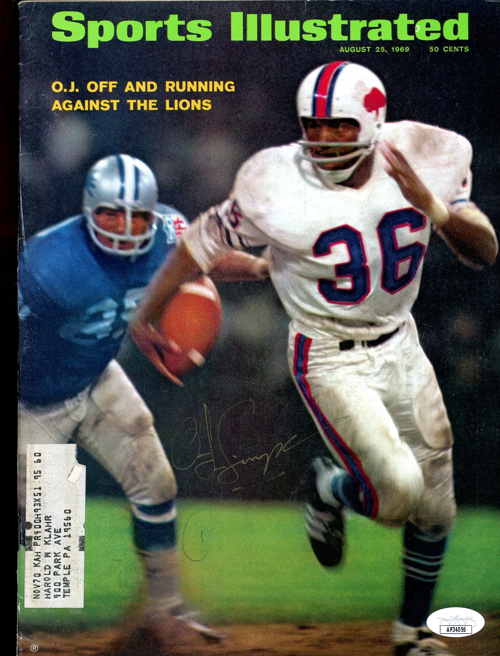 OJ Simpson Bills Autographed Signed 1969 Sports Illustrated JSA Authentic Image 1