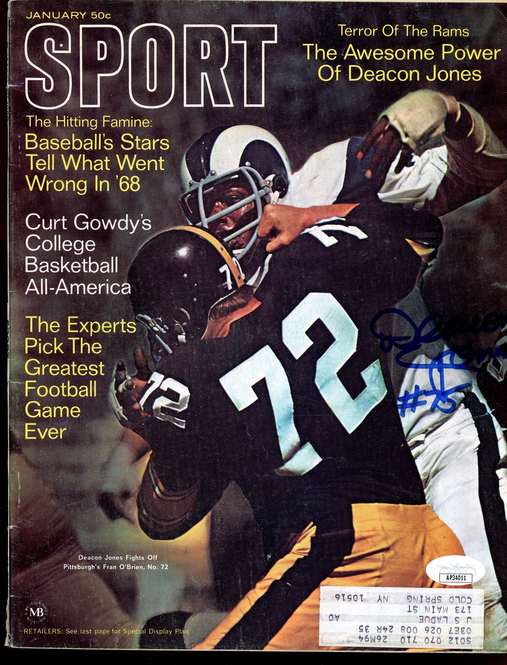 Deacon Jones Rams Autographed Signed 1969 SPORT Magazine JSA Authentic Image 1