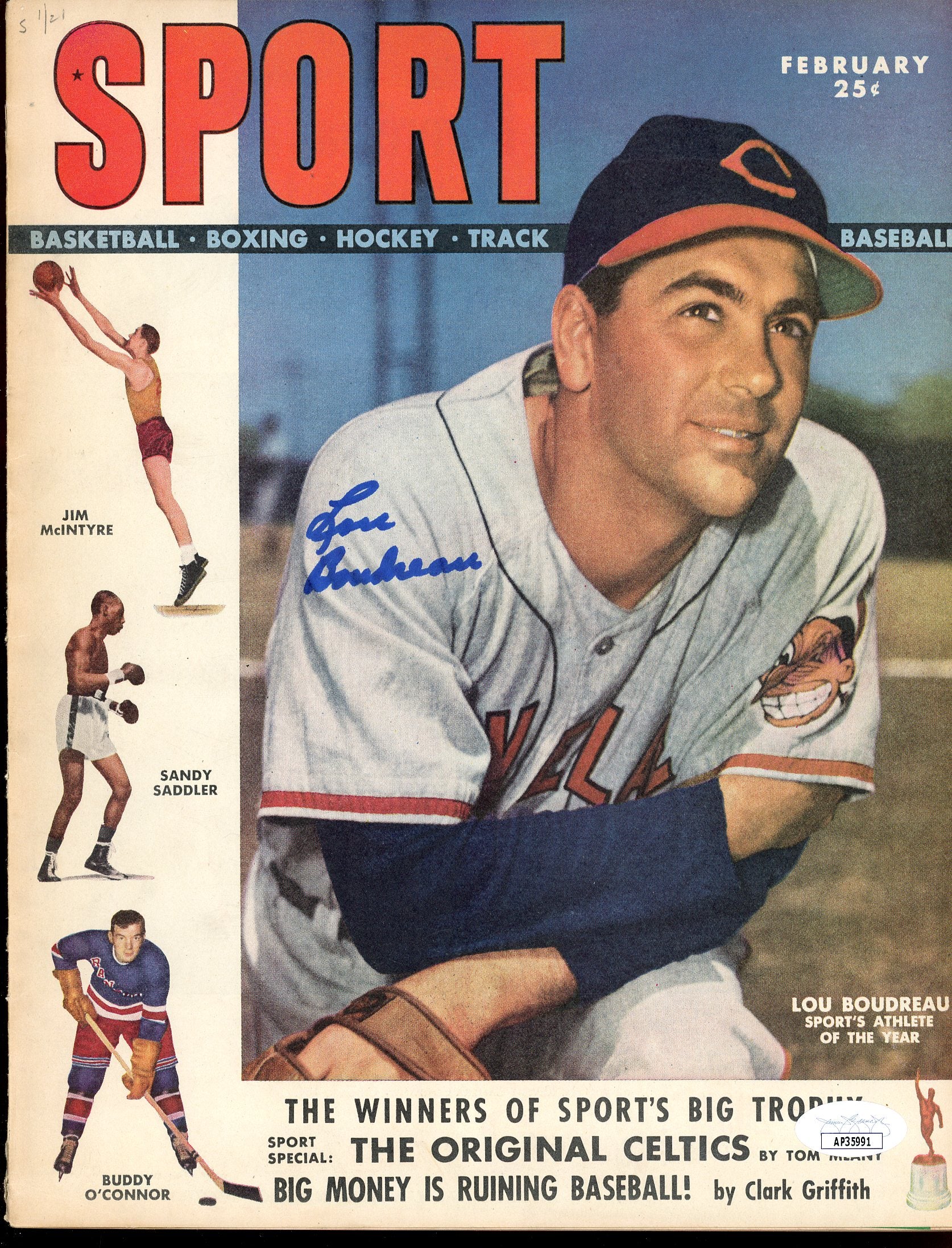 Lou Boudreau Indians 1949 Signed Autographed SPORT Magazine JSA Authentic Image 1