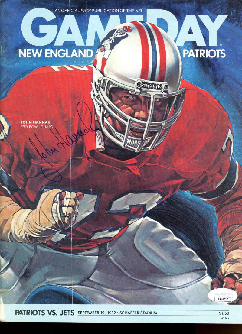 John Hannah Patriots Autographed Signed 1982 GAMEDAY Magazine JSA Authentic Image 1