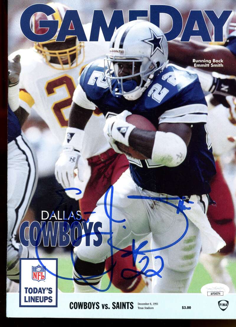 Emmitt Smith Cowboys Autographed Signed 1991 GAMEDAY Magazine JSA Authentic Image 1