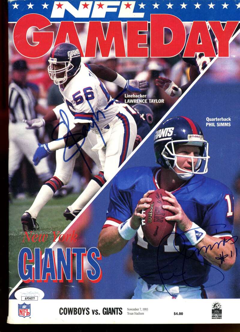 Lawrence Taylor/ Phil Simms Autographed 1993 GAMEDAY Magazine JSA Authentic Image 1