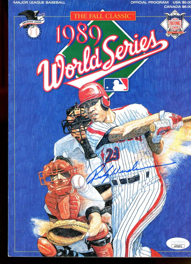 Rickey Henderson Athletics Auto 1989 World Series Program JSA Authentic Image 1