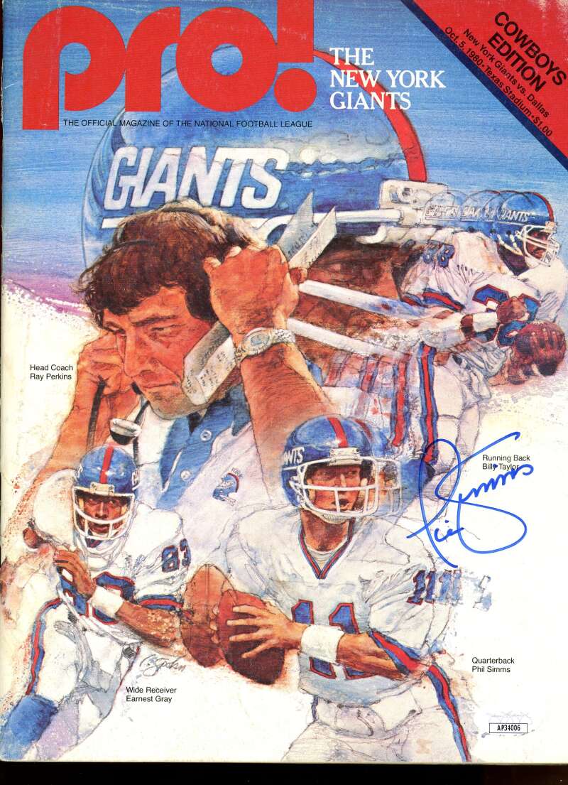 Phil Simms Giants Autographed Signed 1980 PRO Magazine JSA Authentic Image 1