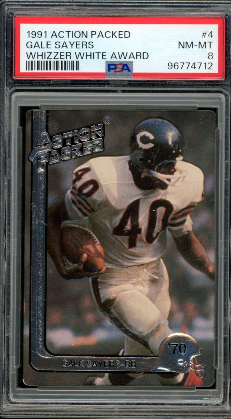 Gale Sayers Card 1991 Action Packed Whizzer White Award (pop 1) #4 PSA 8 Image 1