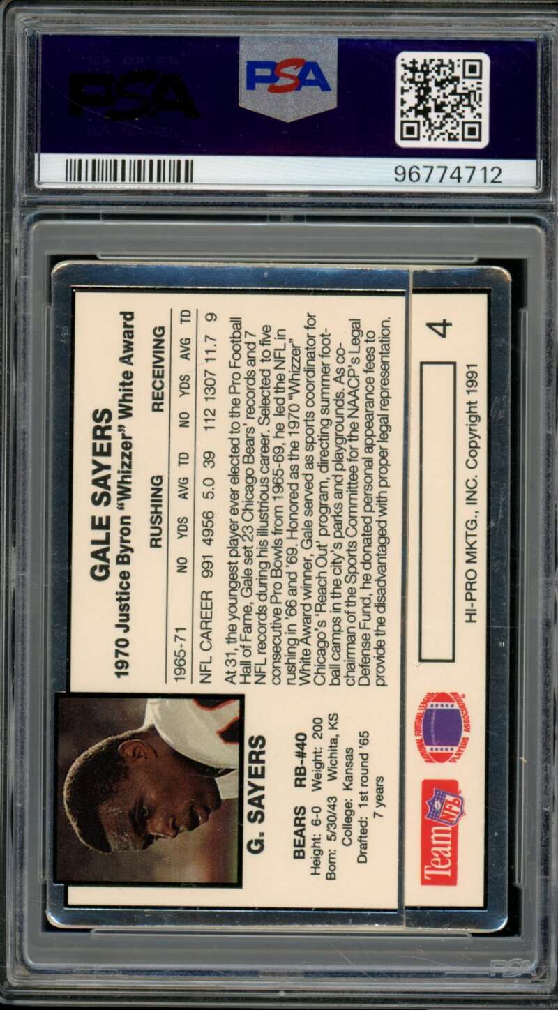 Gale Sayers Card 1991 Action Packed Whizzer White Award (pop 1) #4 PSA 8 Image 2