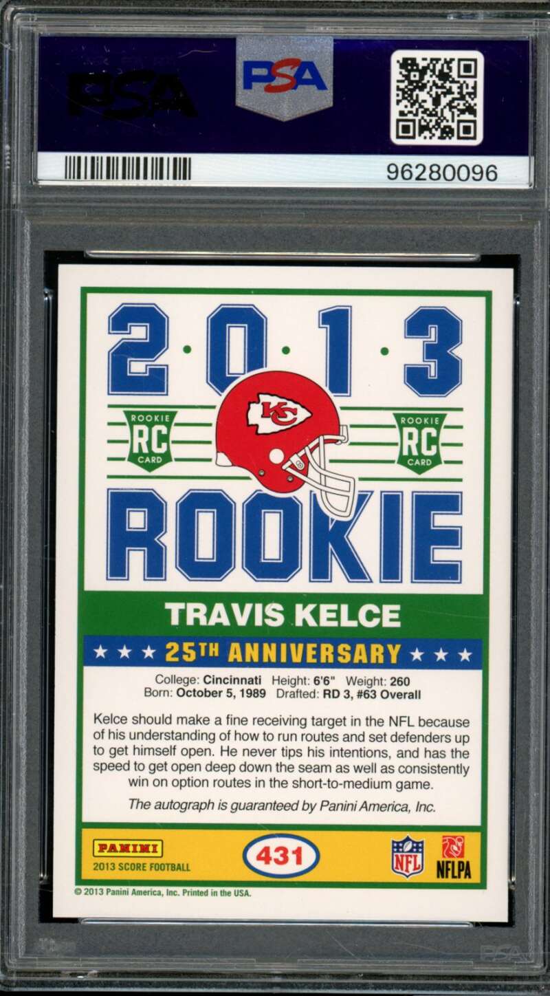 Travis Kelce Rookie Card 2013 Panini Score Autograph #431 PSA 9 Image 2