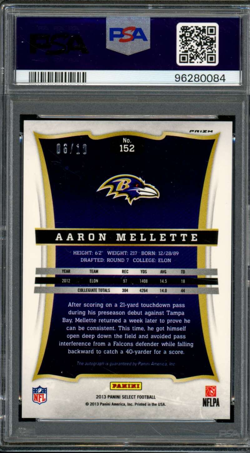 Aaron Mellette Rookie 2013 Panini Select Autograph Gold Prizm (6/10) #152 PSA 10 Image 2