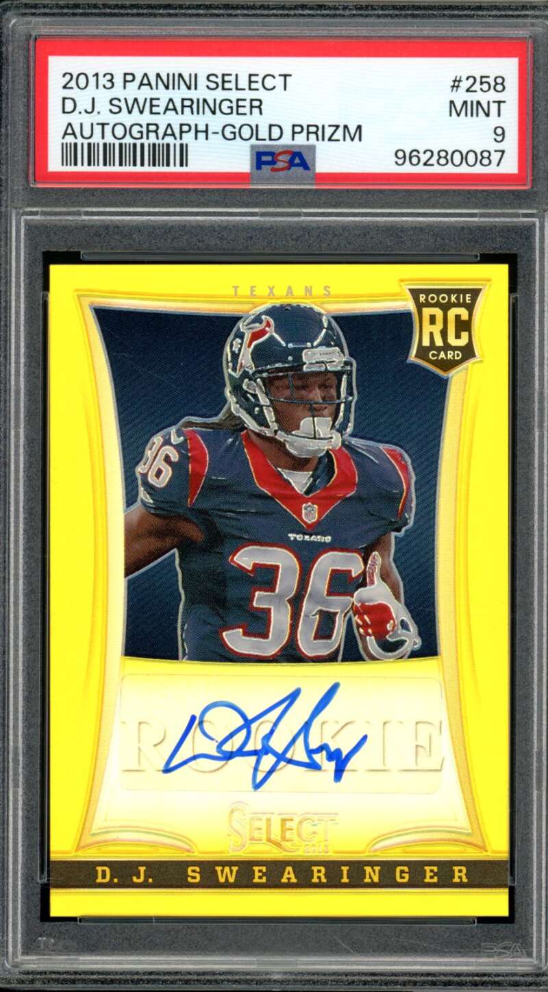 D.J. Swearinger Rookie 2013 Panini Select Autograph Gold Prizm (3/10) #258 PSA 9 Image 1