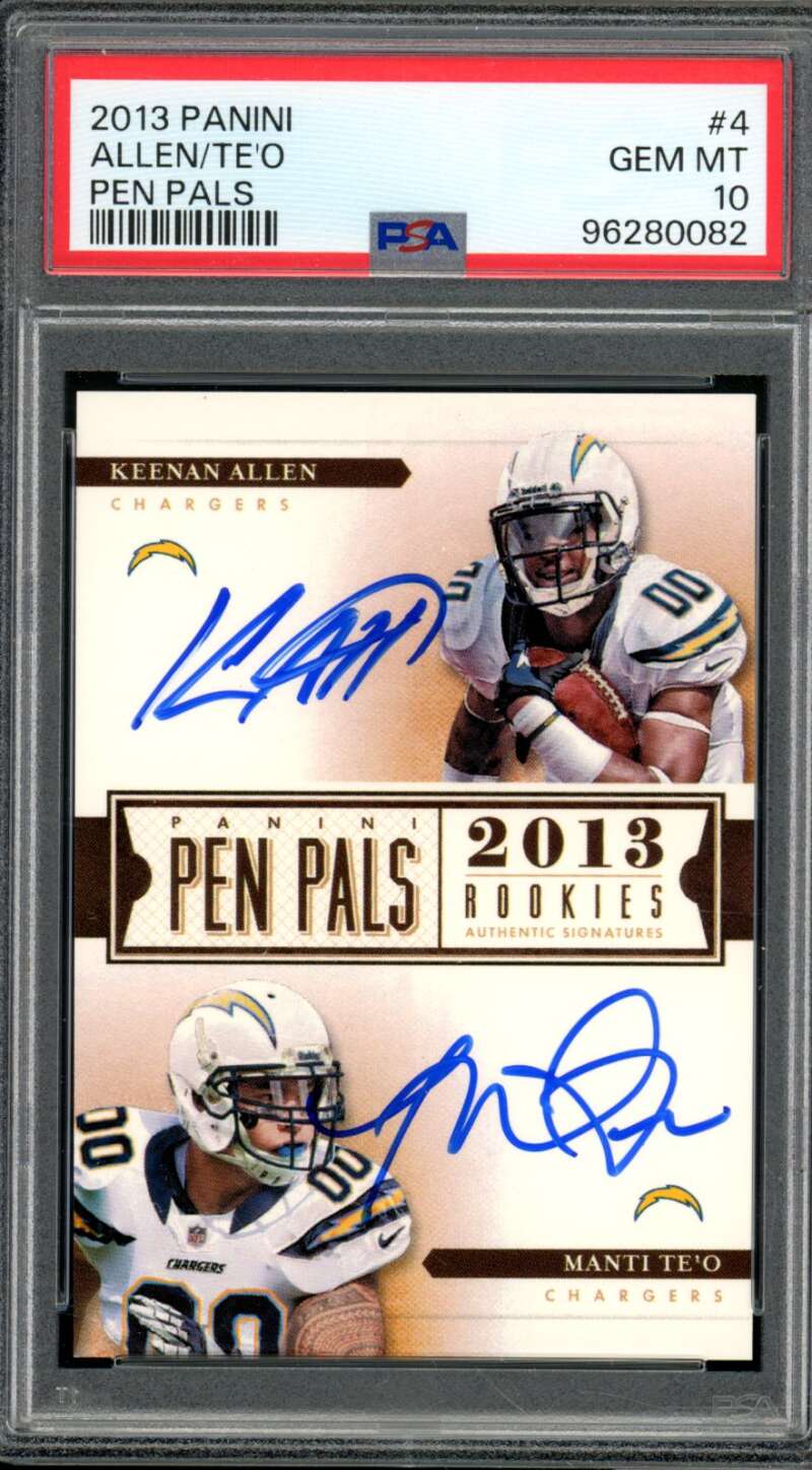 Manti Te'o/Keenan Allen Rookie Card 2013 Panini Pen Pals (pop 1) #4 PSA 10 Image 1