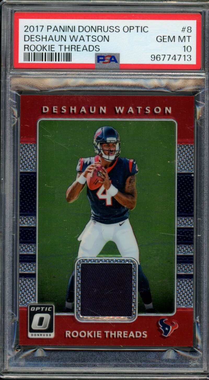 Deshaun Watson Rookie Card 2017 Panini Donruss Optic Rookie Threads #8 PSA 10 Image 1