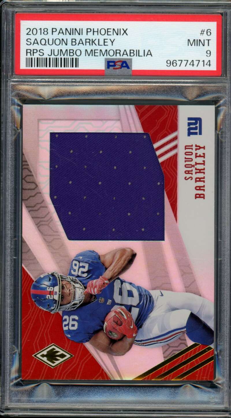 Saquon Barkley Rookie Card 2018 Panini Phoenix RPS Jumbo Mem (pop 1) #6 PSA 9 Image 1