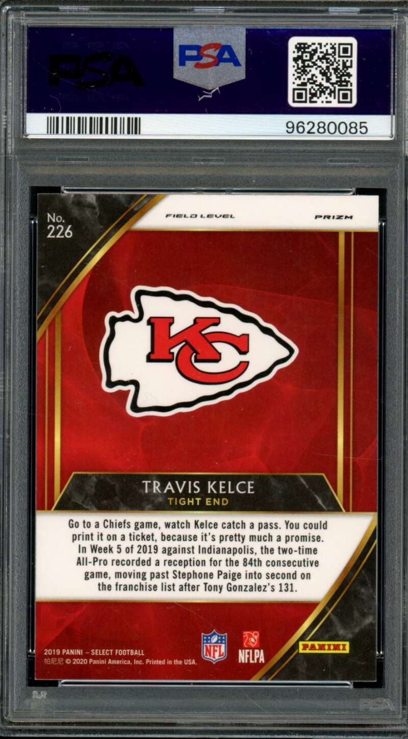 Travis Kelce Card 2019 Panini Select Silver Prizm #226 PSA 10 Image 2