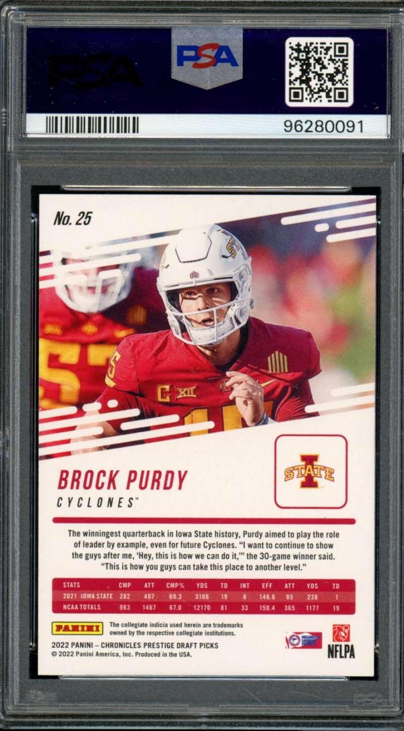 Brock Purdy Rookie Card 2022 Chronicles DP Prestige #25 PSA 9 Image 2