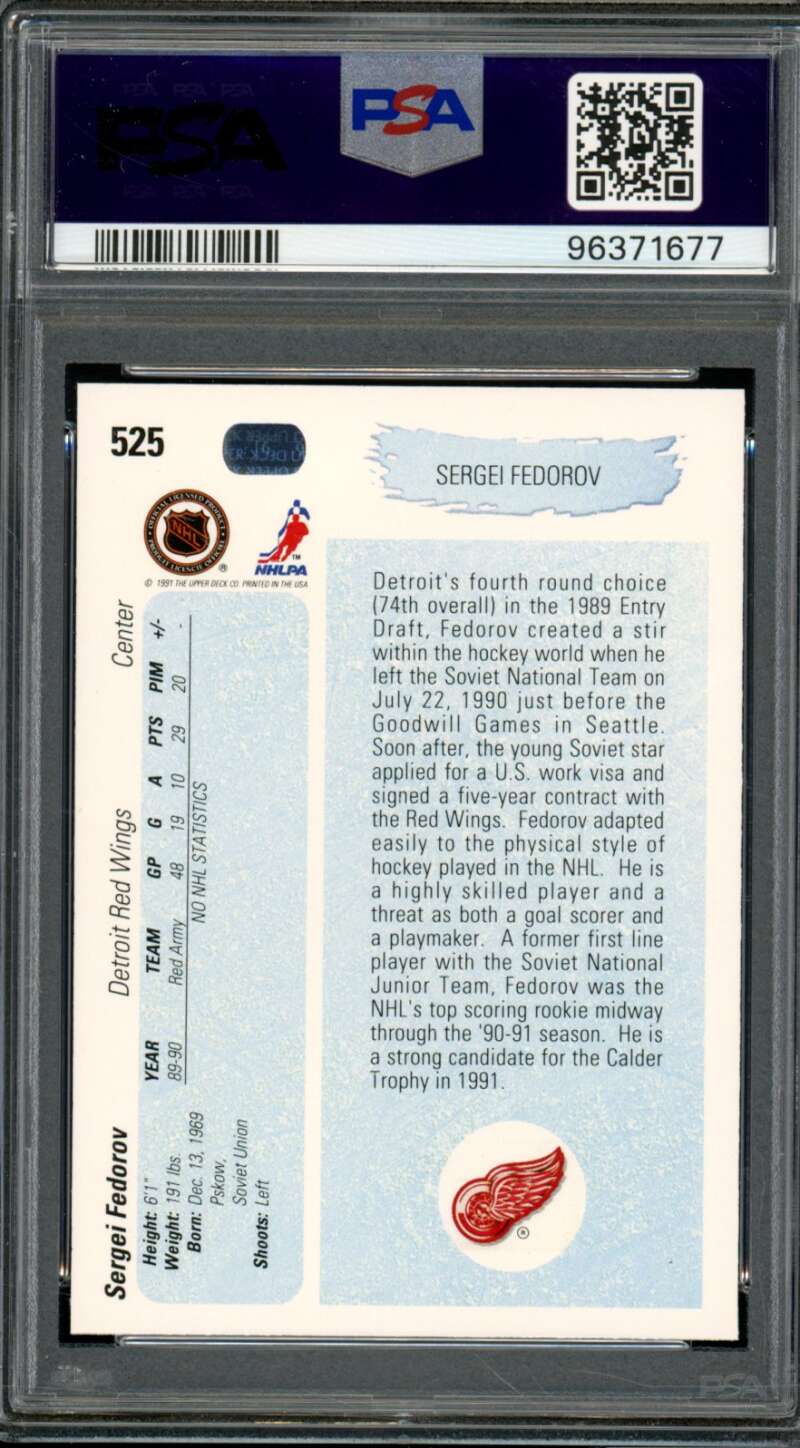 Sergei Fedorov Rookie Card 1990-91 Upper Deck #525 PSA 10 Image 2